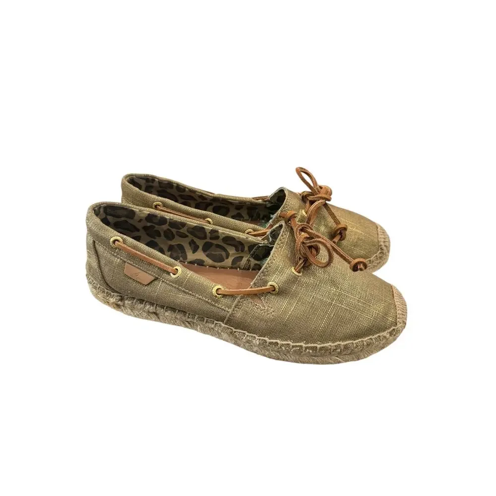 Sperry Katama Metallic Gold Espadrille Boat Shoes Women’s 7.5M